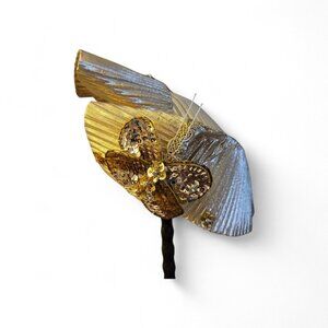 Fascinator Hat Gold Lame Pleated Sequin Bead Butterfly Kentucky Derby High Tea